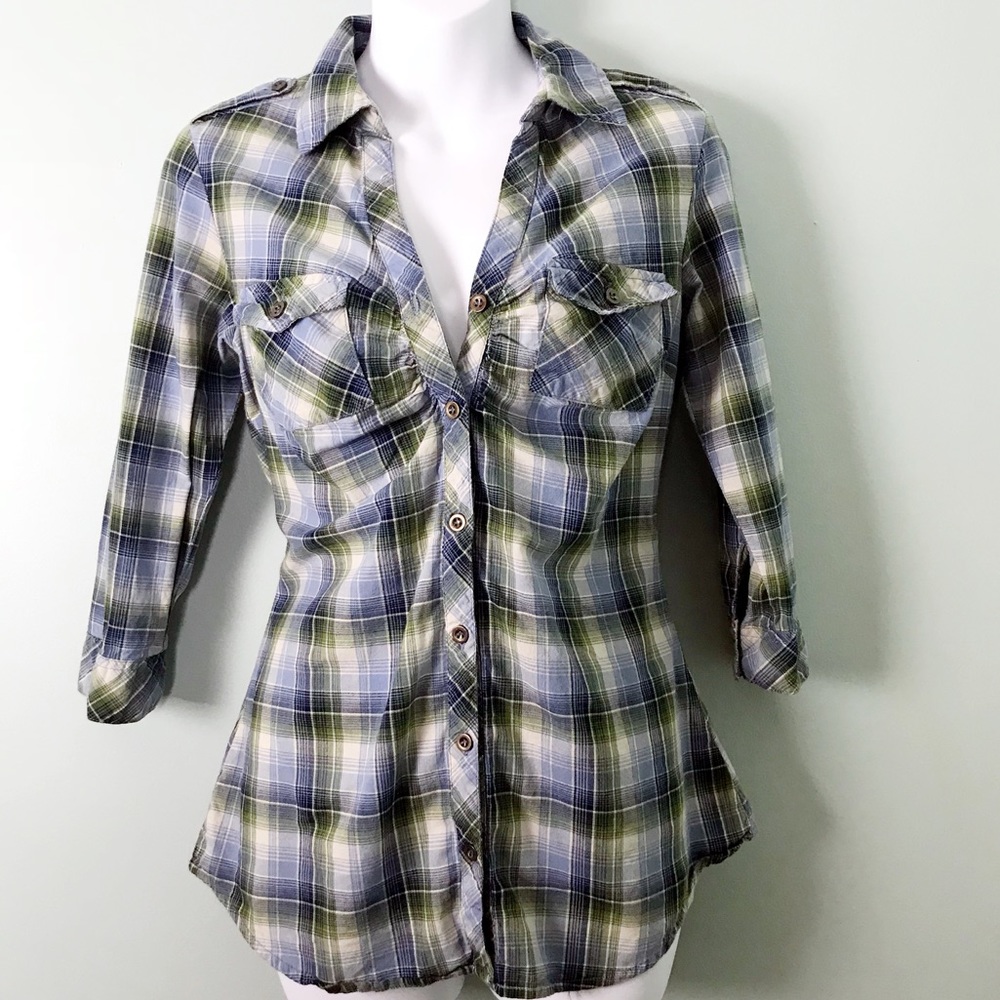 Blue Crush Plaid Button Down Top